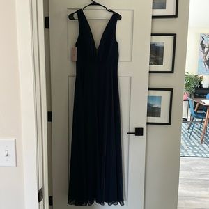 Jenny Yoo for BHLDN - navy blue chiffon v-neck dress - size 8